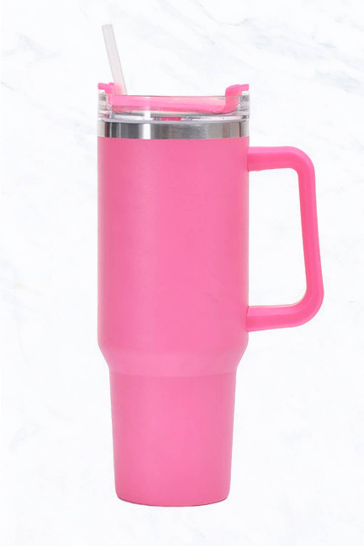 40 oz, Stainless Steel Tumbler with Handle, Straws Include: Pink