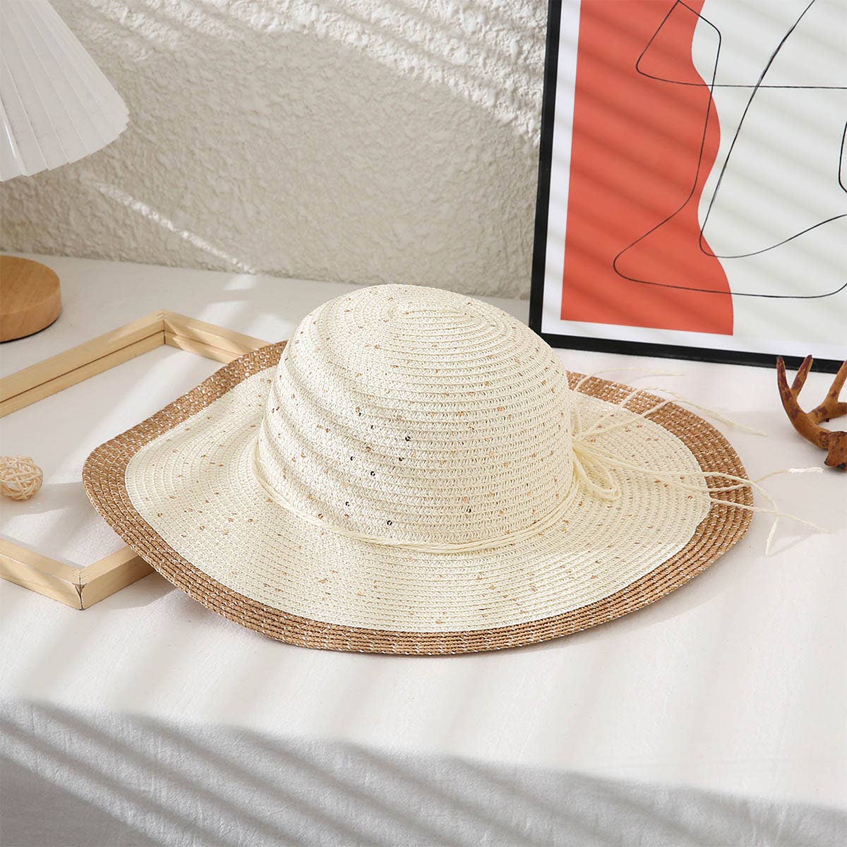 Two Tone Floppy Straw Hat: Pink