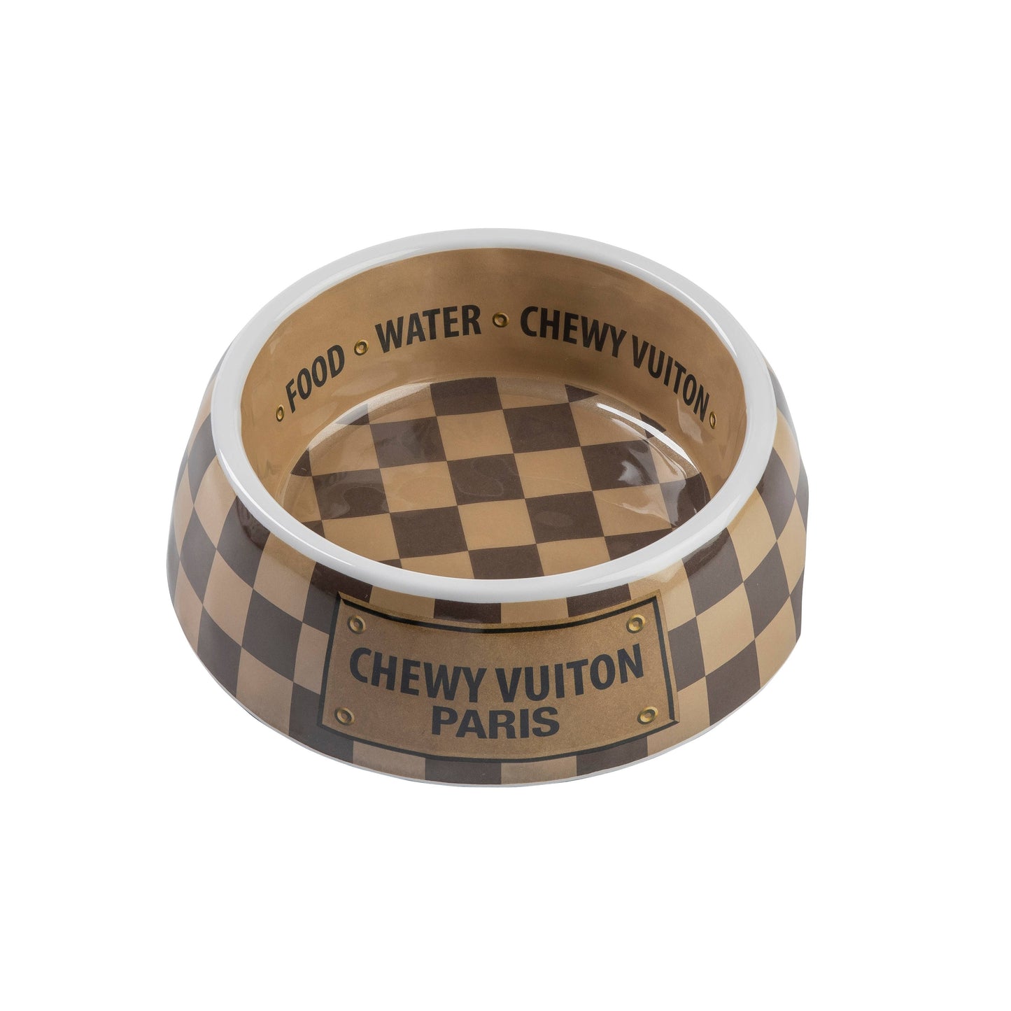 Checker Chewy Vuiton Bowl - 3 Sizes!! Dog Bowls: Small