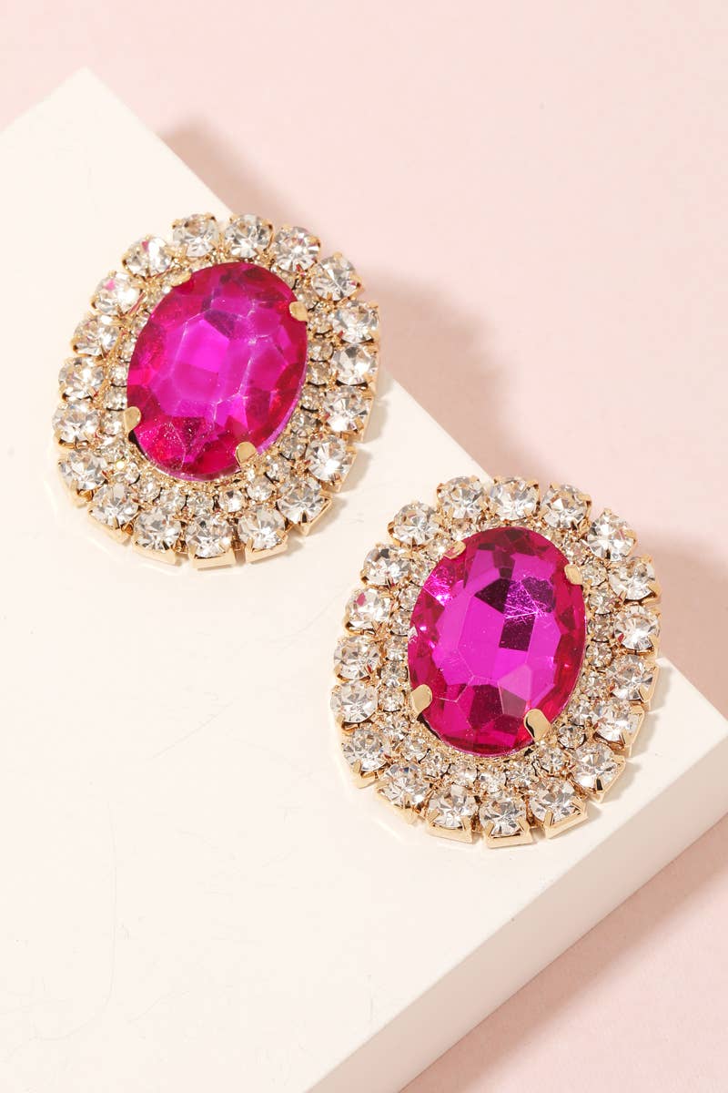 Oval Pave Trim Stud Earrings: CL