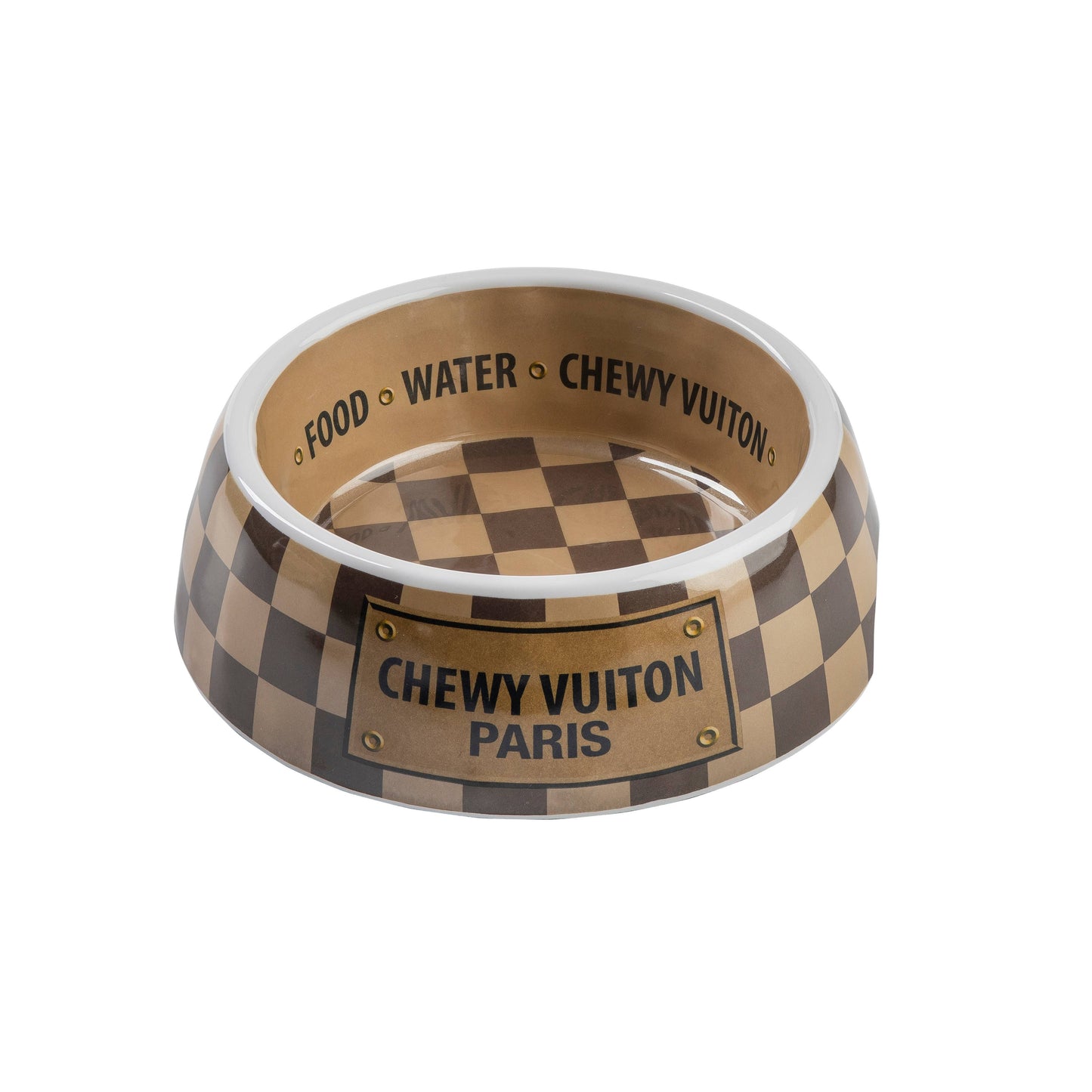 Checker Chewy Vuiton Bowl - 3 Sizes!! Dog Bowls: Small