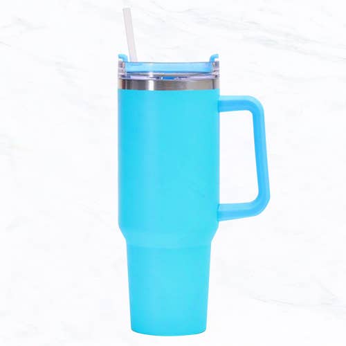 40 oz, Stainless Steel Tumbler with Handle, Straws Include: Baby Pink