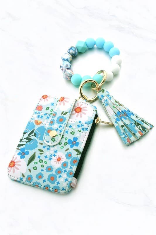 KeyChain and floral wallet: Cyan