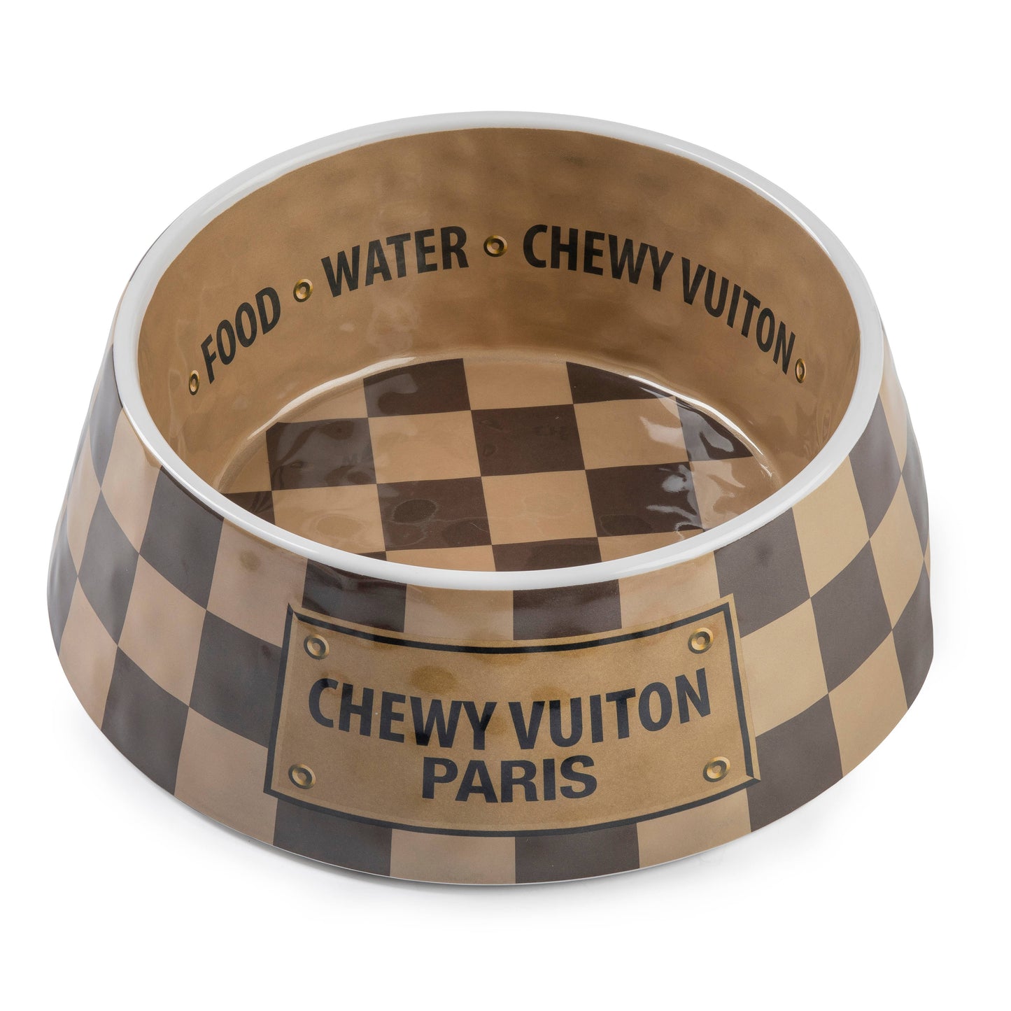 Checker Chewy Vuiton Bowl - 3 Sizes!! Dog Bowls: Small