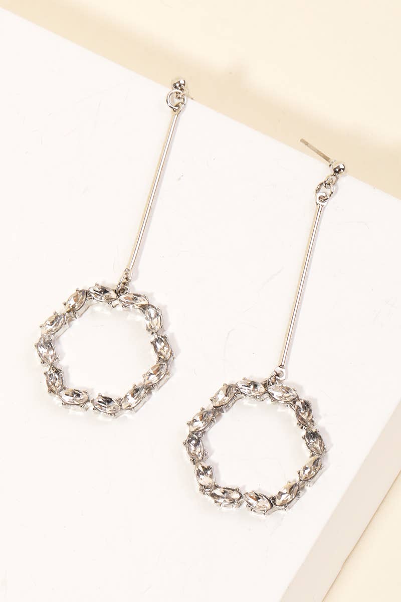 Rhinestone Circle Cutout Drop Earrings: G