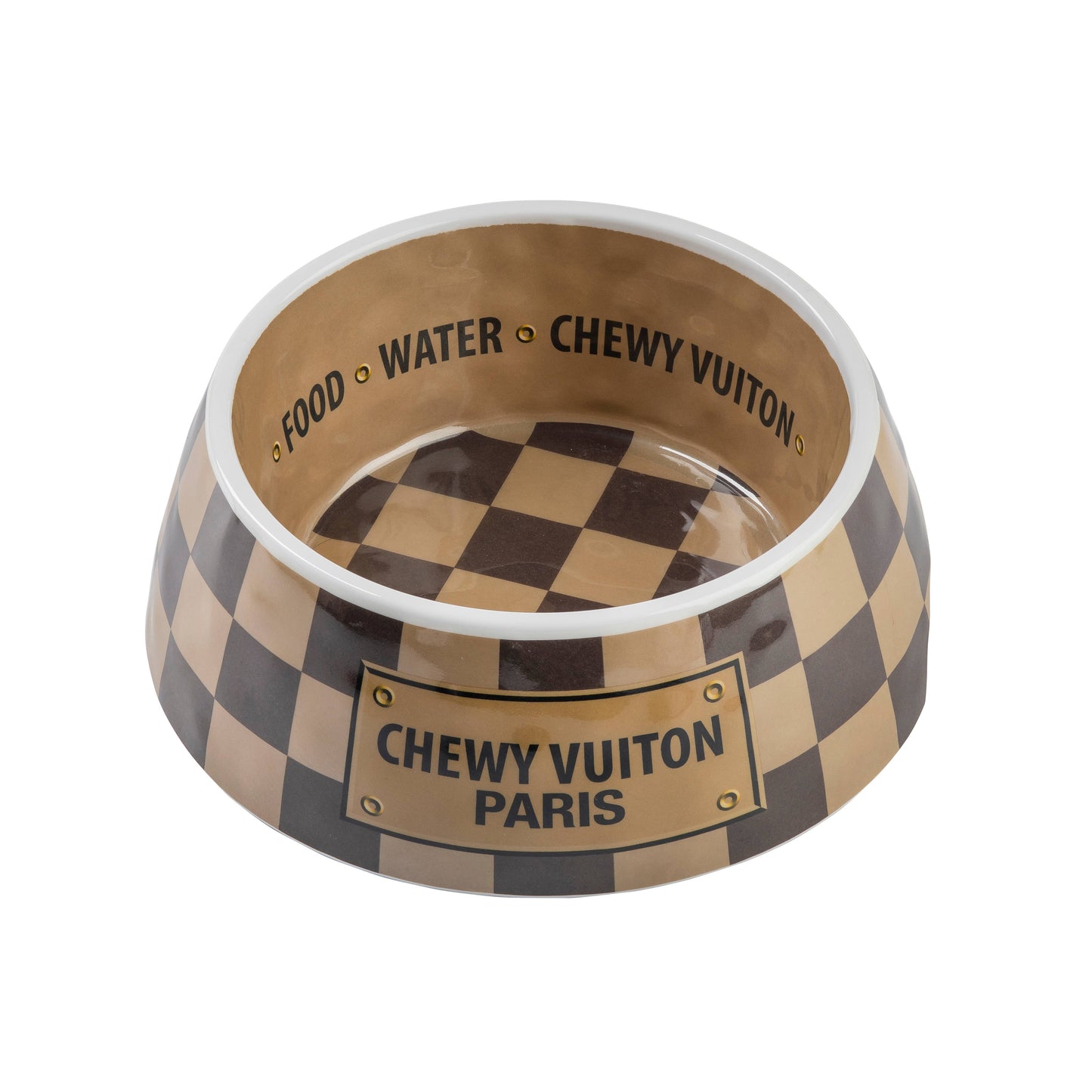 Checker Chewy Vuiton Bowl - 3 Sizes!! Dog Bowls: Small