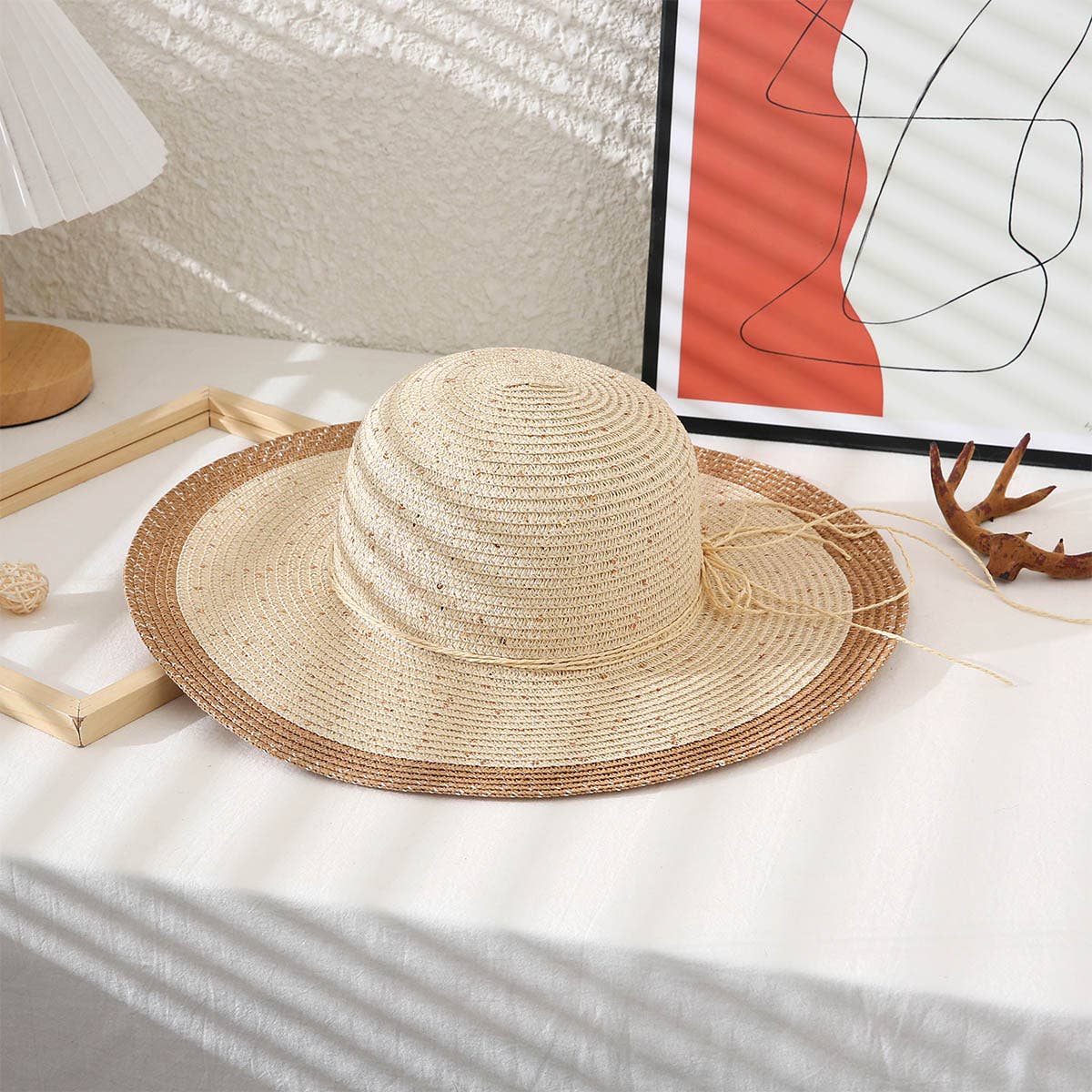 Two Tone Floppy Straw Hat: Pink