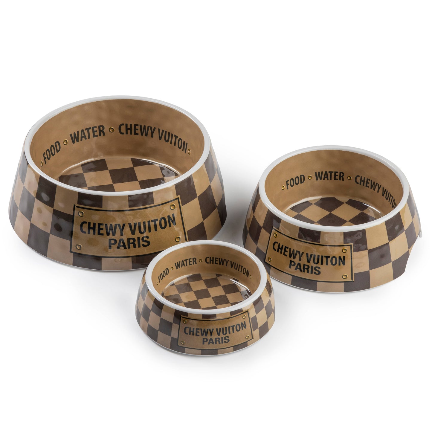 Checker Chewy Vuiton Bowl - 3 Sizes!! Dog Bowls: Small