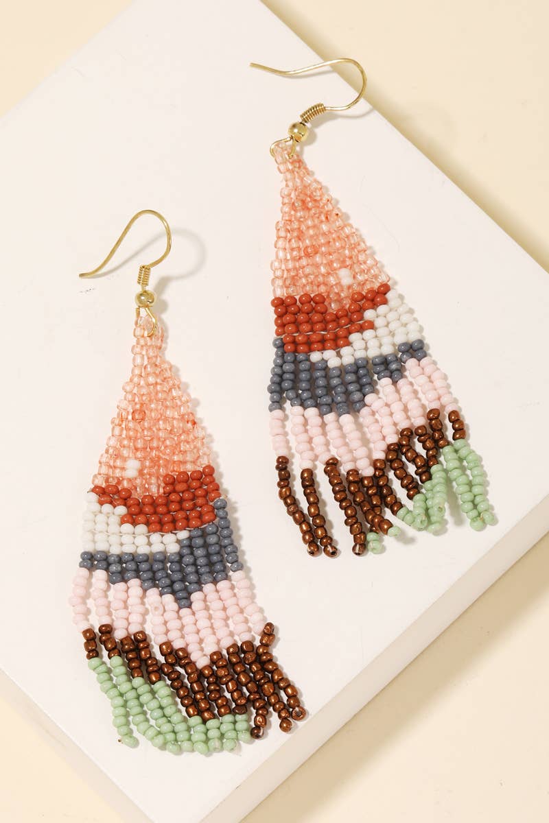 Abstract Triangle Fringe Beaded Drop Earrings: PK