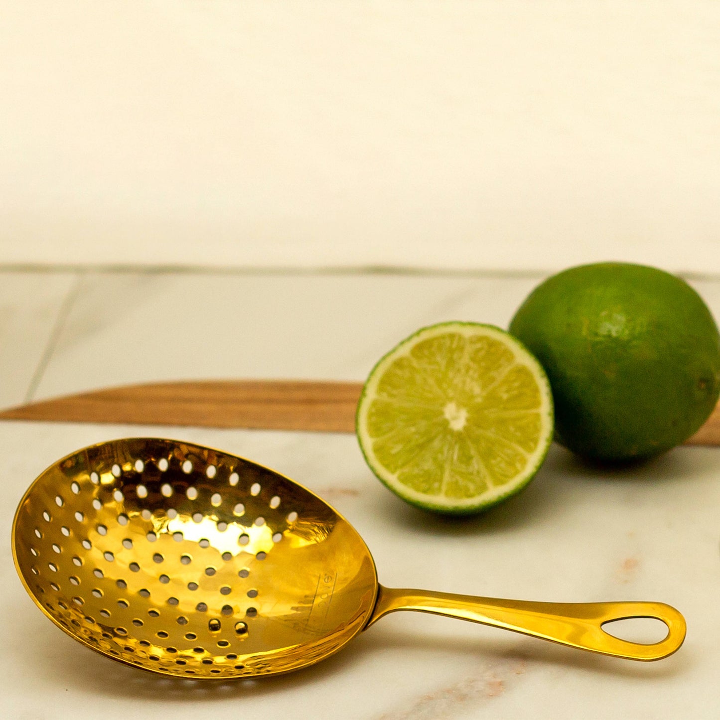 Julep Strainer, Gold Cocktail Jigger